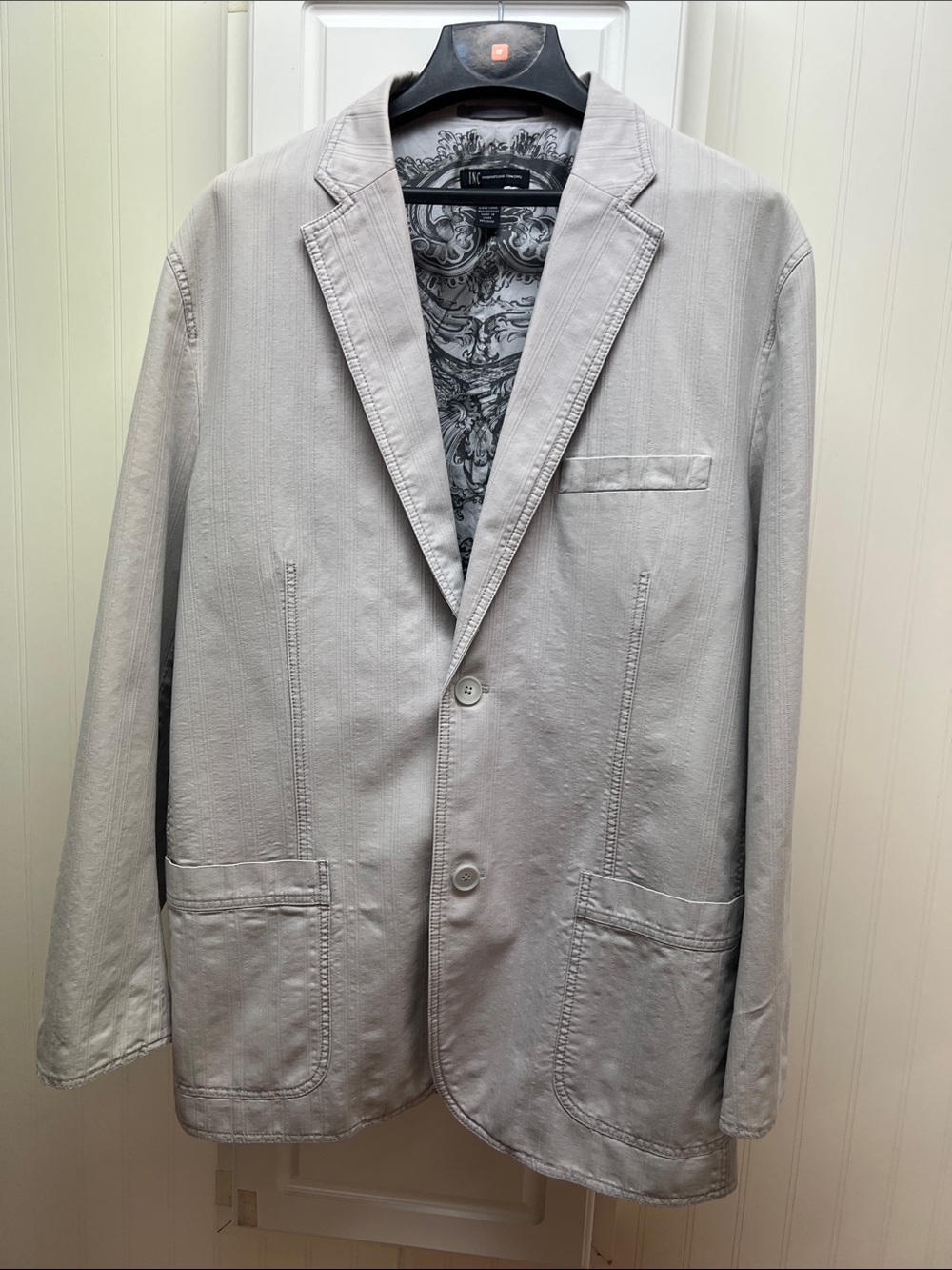 INC International Concepts Light Gray Casual Sport Coat with Patterned Lining